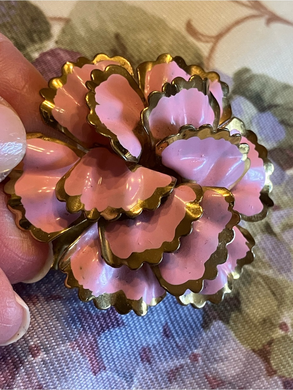 Vintage Pink and Gold Enamel Brooch